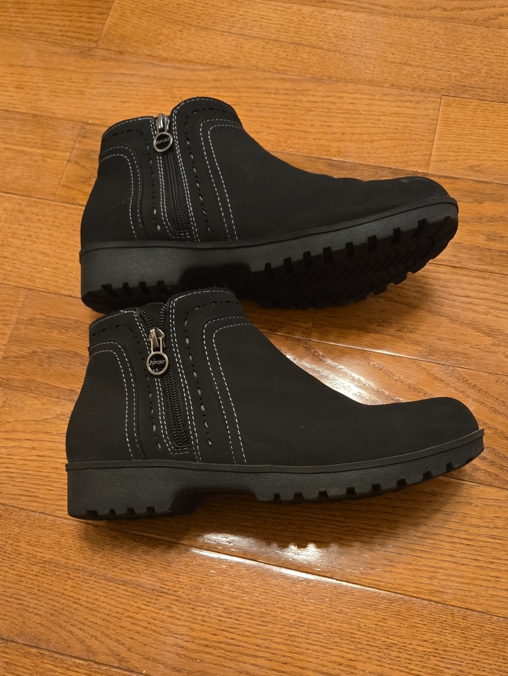 J Sport Memory Foam Black Side-Zip Ankle Boots with Contrast Stitching